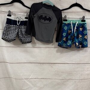Bundle 2 Boys Toddler Swim Batman Rash Guard Swim Trunks 12-18 month Gap Disney